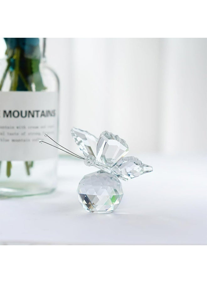 White Crystal Flying Butterfly Figurine With Crystal Ball Base Cut Glass Ornament Animal Collectible For Home Office Desk Decoration Gift Collection - Image 3